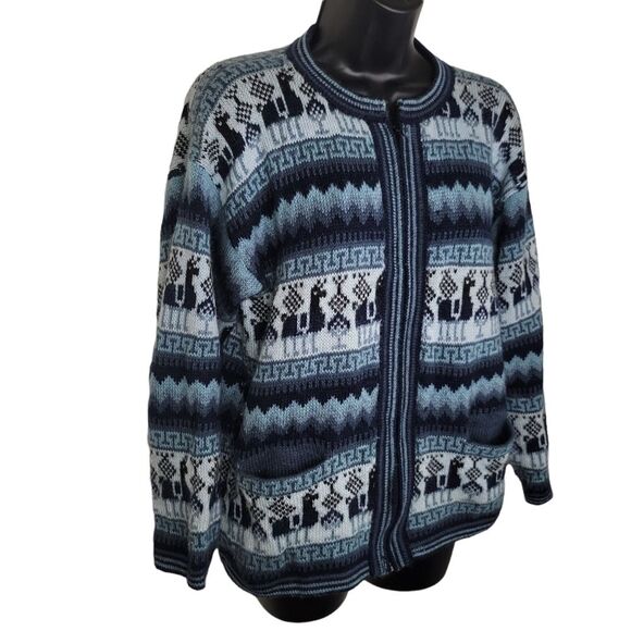 Archoi's Sweater Peruvian Alpaca Print Wool Full zip cardigan sweater medium - Picture 2 of 6